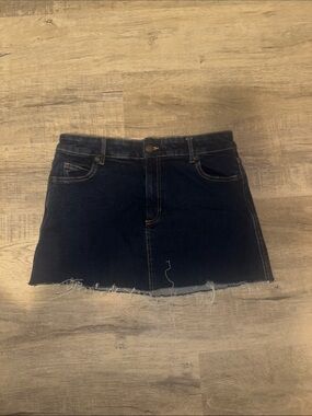 Joe Fresh Dark Blue Denim Frayed Mini Skirt